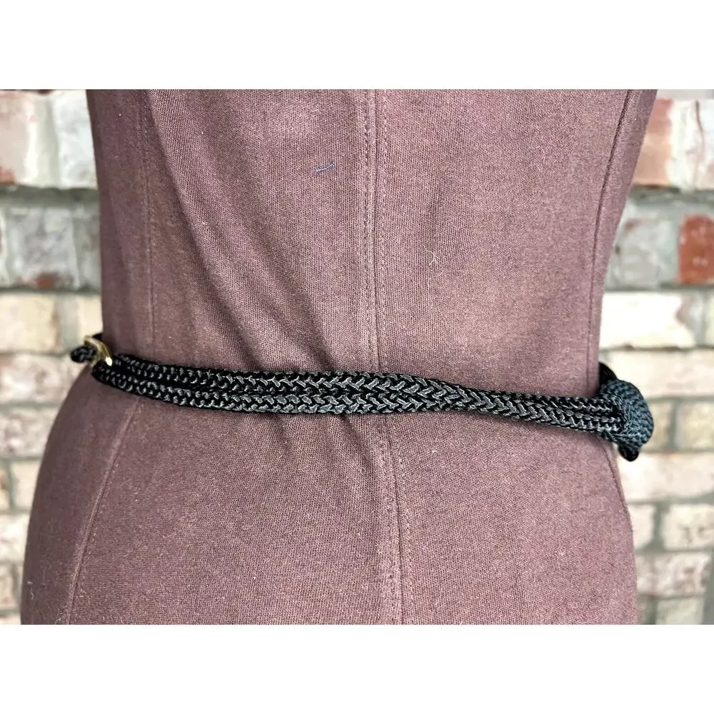 rope chord belt black gold faux pearls boho vintage 1980s